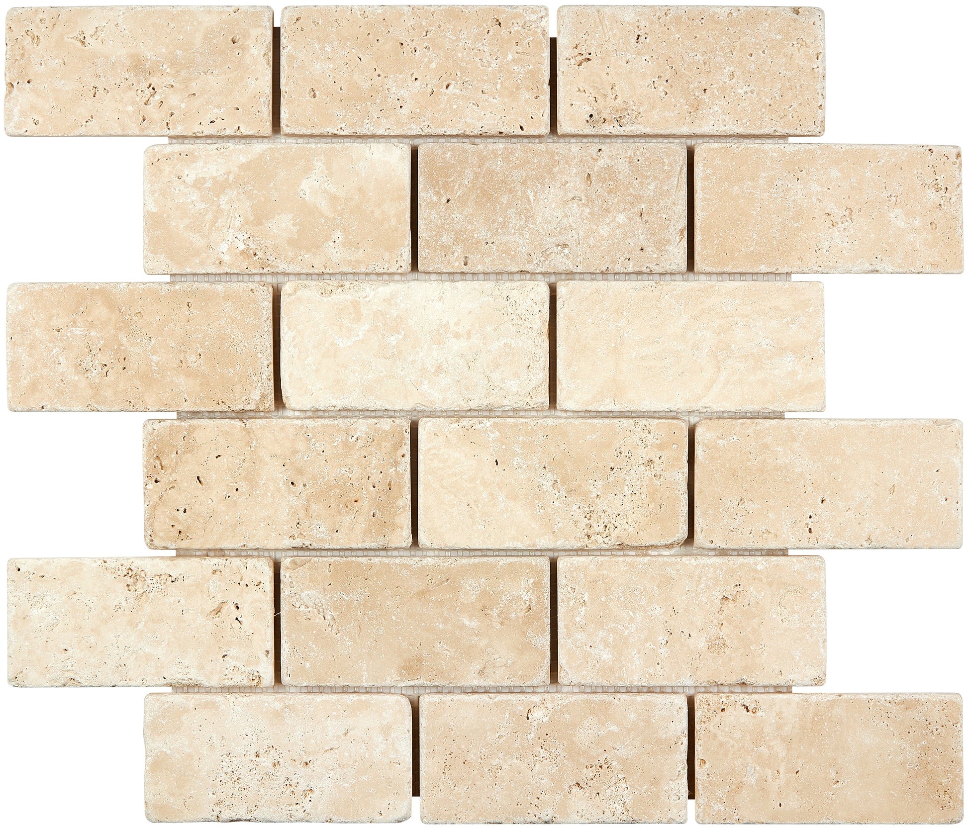 Ivory (Light) Travertine 2’’ X 4’’ Brick Mosaic Split-Faced/Round-Faced
