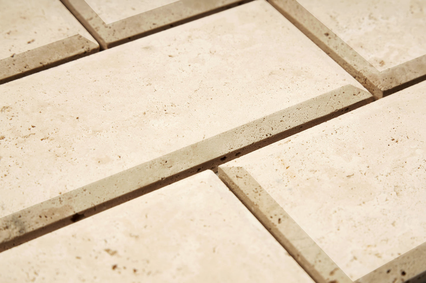 Ivory (Light) Travertine 3’’ X 6’’ Diamond Mosaic Honed Deep-Beveled Wall Tile