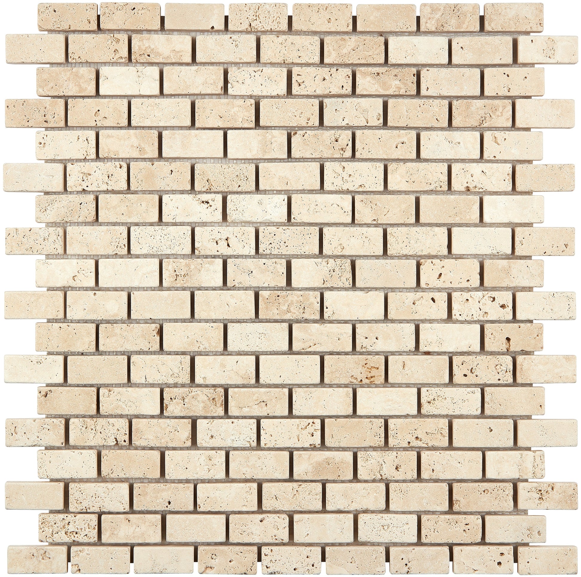 Ivory (Light) Travertine 5/8’’ X 1-1/4’’ Brick Mosaic Tumbled Wall Tile