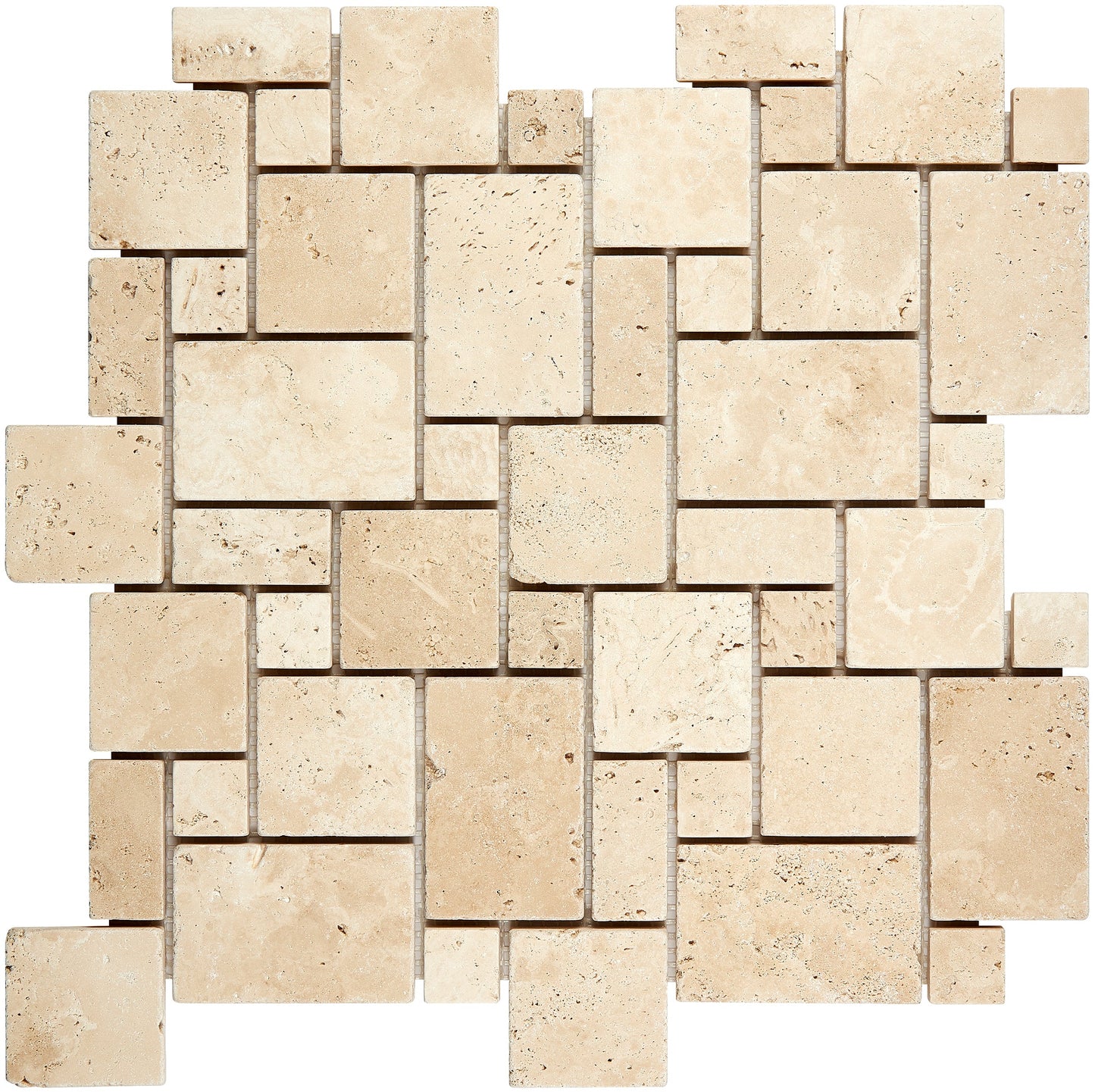 Ivory (Light) Travertine Mini-Versailles Mosaic Tumbled Wall Tile