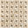 Ivory (Light) Travertine 5/8’’ X 1 1/4’’ Pinwheel Mosaic w/ Noce Dots Tumbled Wall Tile
