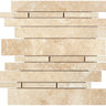 Ivory (Light) Travertine Random Strip Manhattan Mosaic Honed Wall Tile