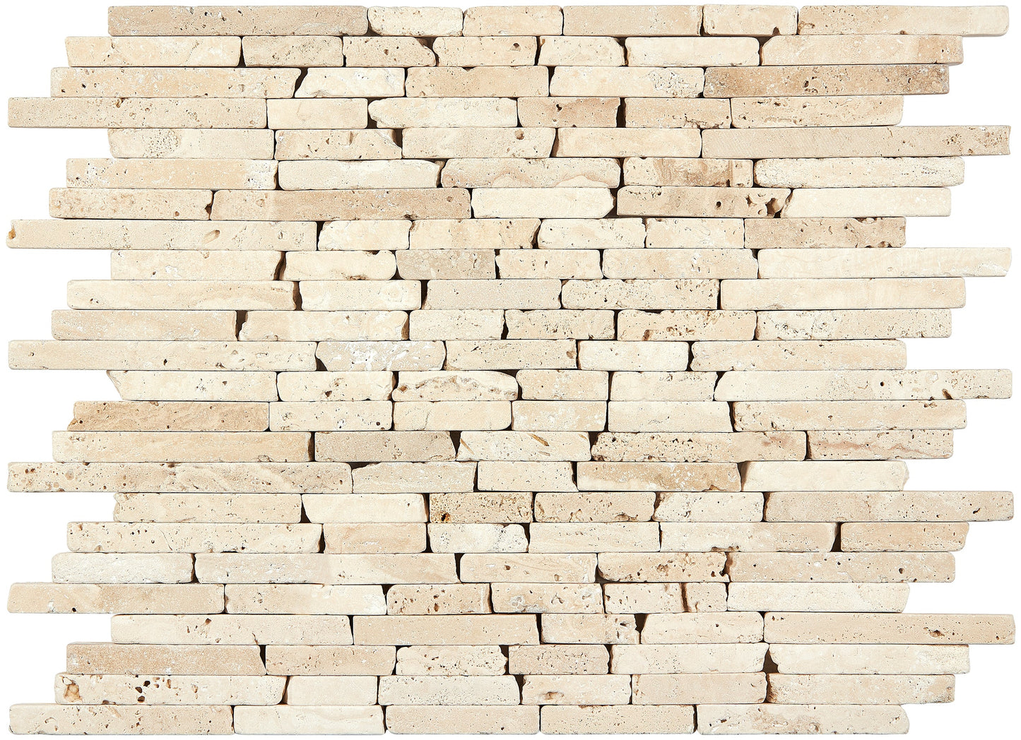 Ivory (Light) Travertine Random Strip Mosaic Tumbled Wall Tile