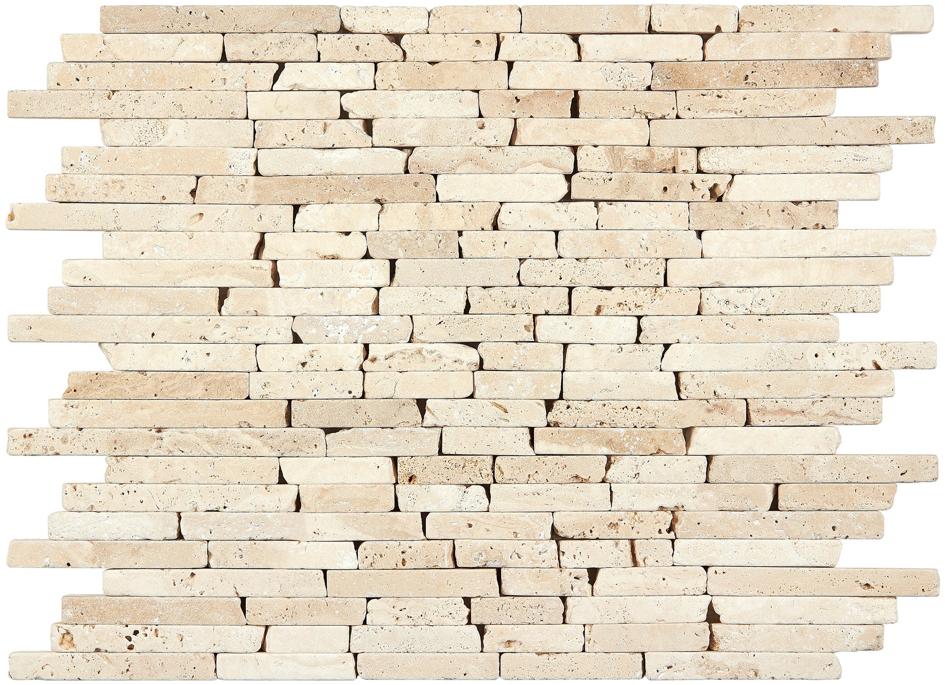 Ivory (Light) Travertine Random Strip Mosaic Tumbled Wall Tile