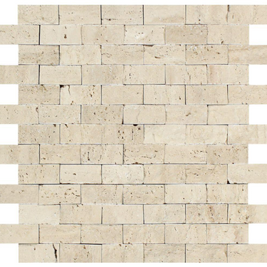 Ivory (Light) Travertine Mosaic - 1x2 Brick