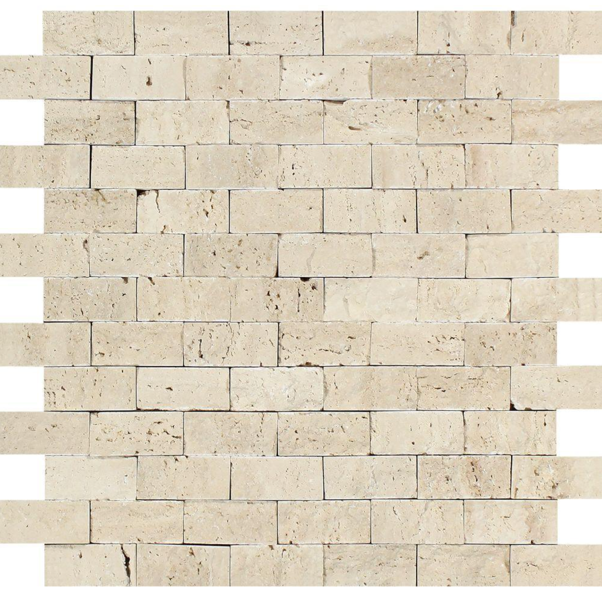 Ivory (Light) Travertine 1’’ X 2’’ Brick Mosaic Tumbled/Filled & Honed/Split-Faced Split-Faced / 1 sheet Wall Tile