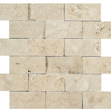 Ivory (Light) Travertine 2’’ X 4’’ Brick Mosaic Split-Faced/Round-Faced