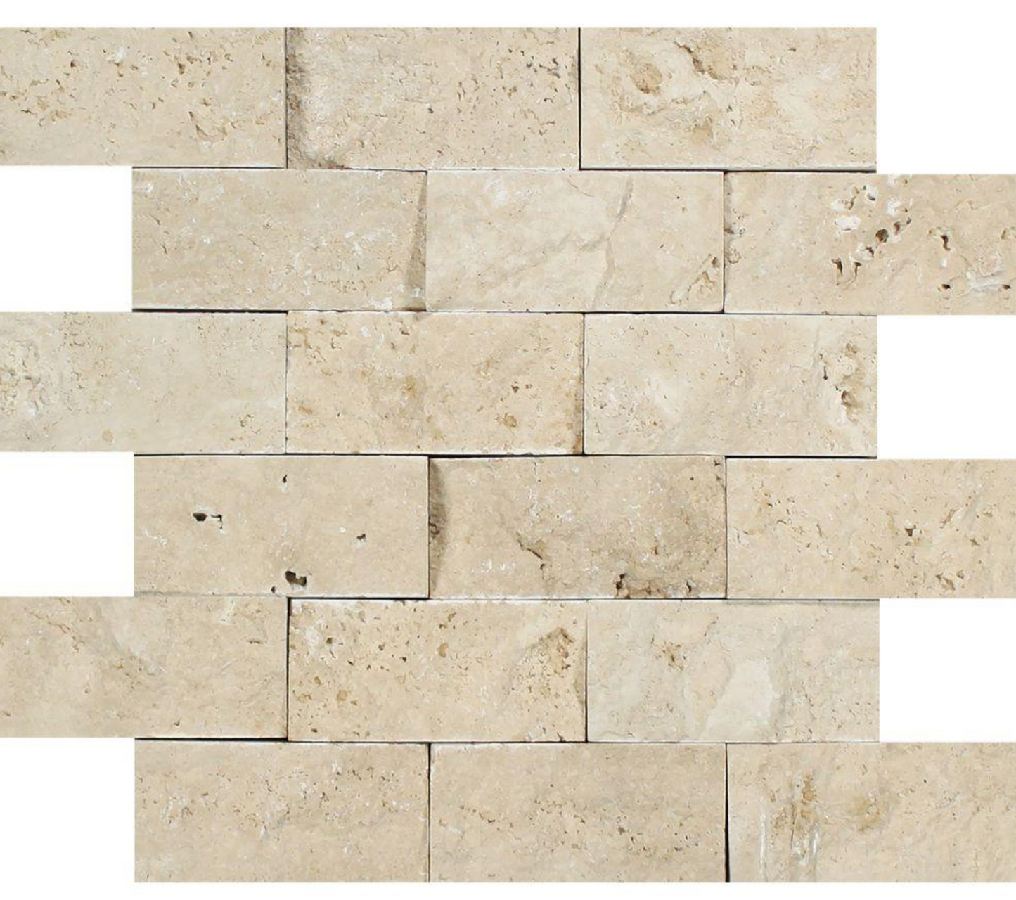 Ivory (Light) Travertine 2’’ X 4’’ Brick Mosaic Split-Faced/Round-Faced
