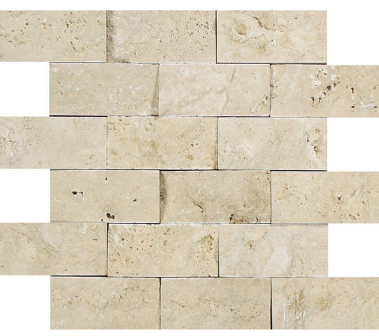 Ivory (Light) Travertine 2’’ X 4’’ Brick Mosaic Split-Faced/Round-Faced