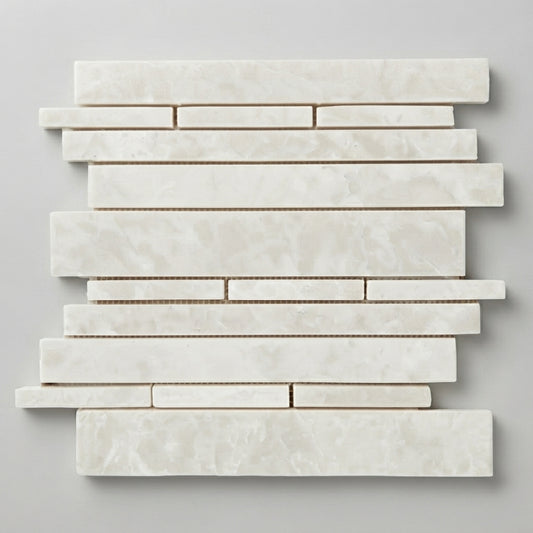White Pearl (Turkish Botticino) Marble Mosaic - Manhattan Random-Strip