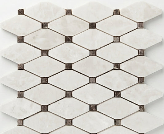 White Pearl (Turkish Botticino) Marble Mosaic - Octave with Emperador Dark Dots