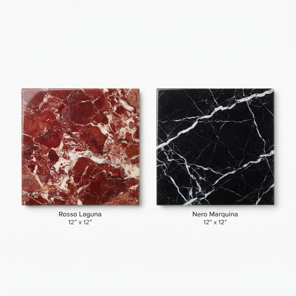 Checkerboard Marble Tile - Rosso Laguna & Nero Marquina