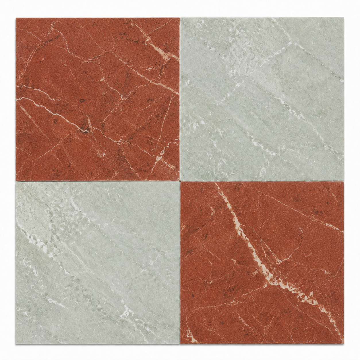 Checkerboard Marble Tile - Ming Green & Rojo Alicante