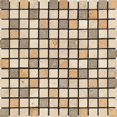 Mixed (Ivory + Noce + Gold) Travertine Mosaic - 1x1 Square