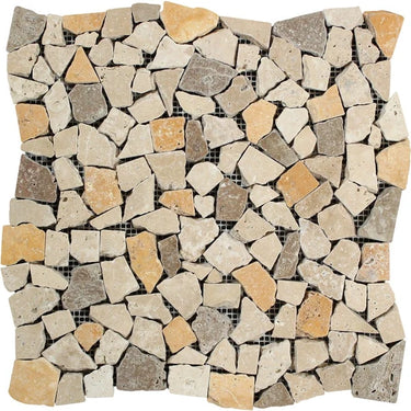 Mixed (Ivory + Noce + Gold) Travertine Mosaic - Flat-Pebble