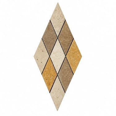 Mixed (Ivory + Noce + Gold) Travertine Mosaic - Deep-Beveled Diamond