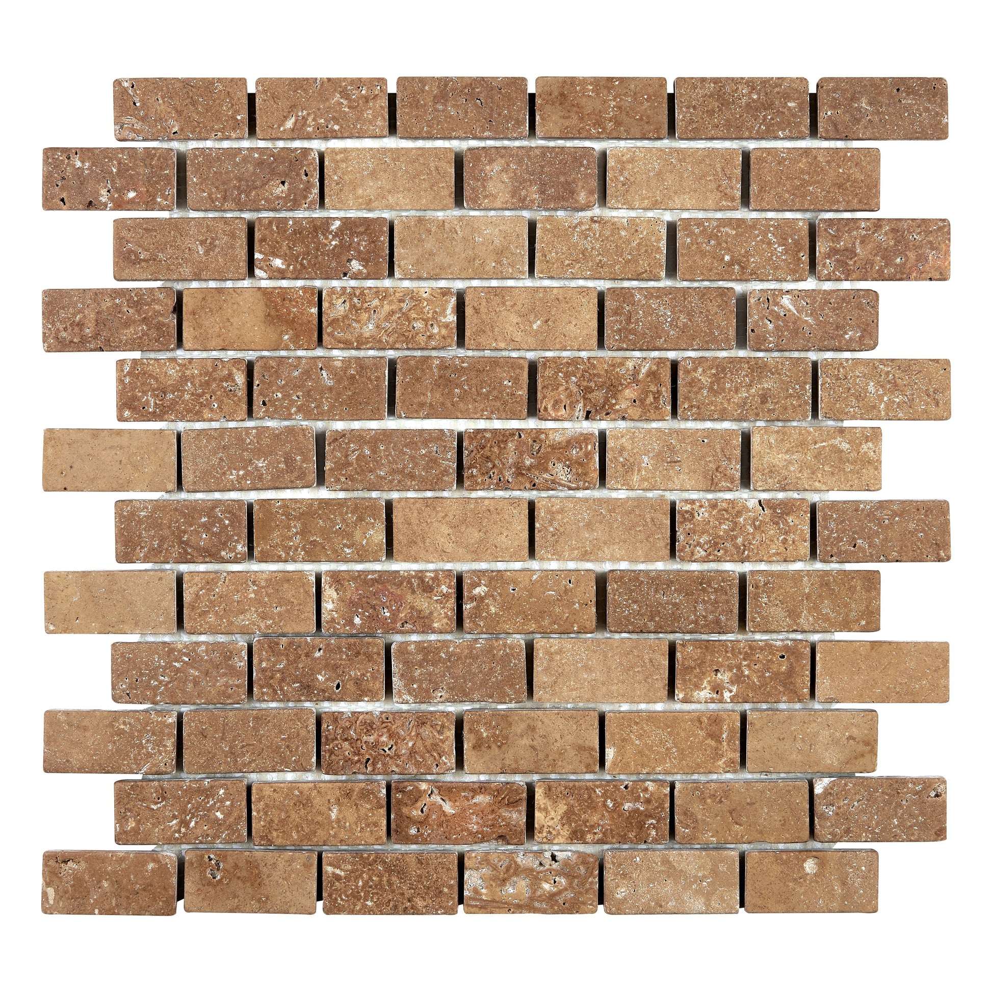 Noce Travertine 1’’ X 2’’ Brick Mosaic Tumbled/Filled & Honed/Split-Faced Wall Tile