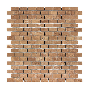 Noce Travertine 5/8’’ X 1-1/4’’ Brick Mosaic Tumbled Wall Tile
