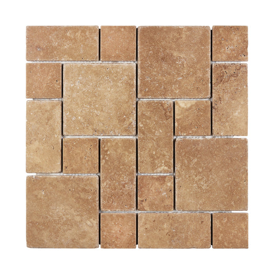 Noce Travertine 3-pcs. Mini-Pattern Mosaic Non-Interlocking Tumbled Wall Tile