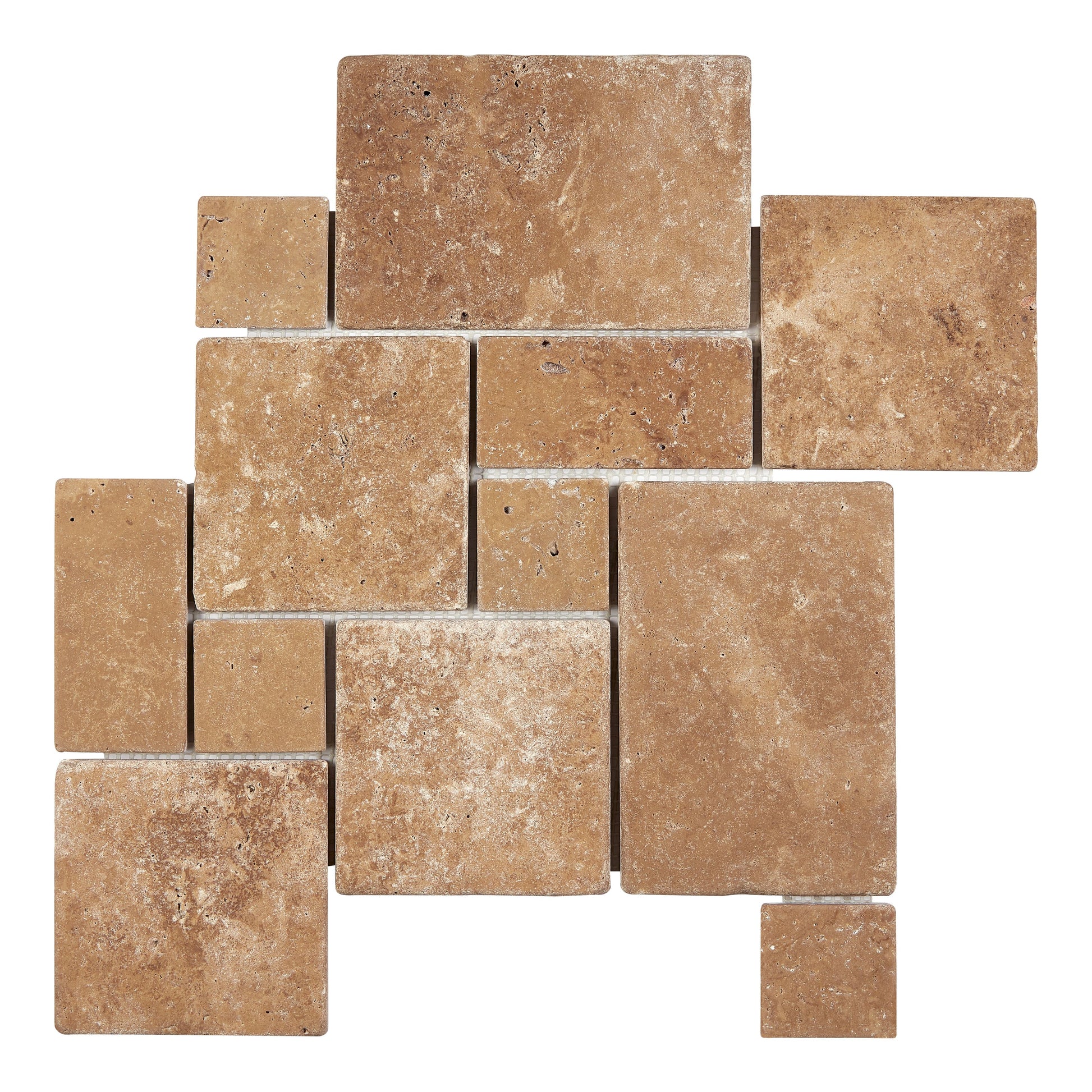 Noce Travertine OPUS Mini-Pattern (4 pcs.) Mosaic Interlocking Tumbled Wall Tile