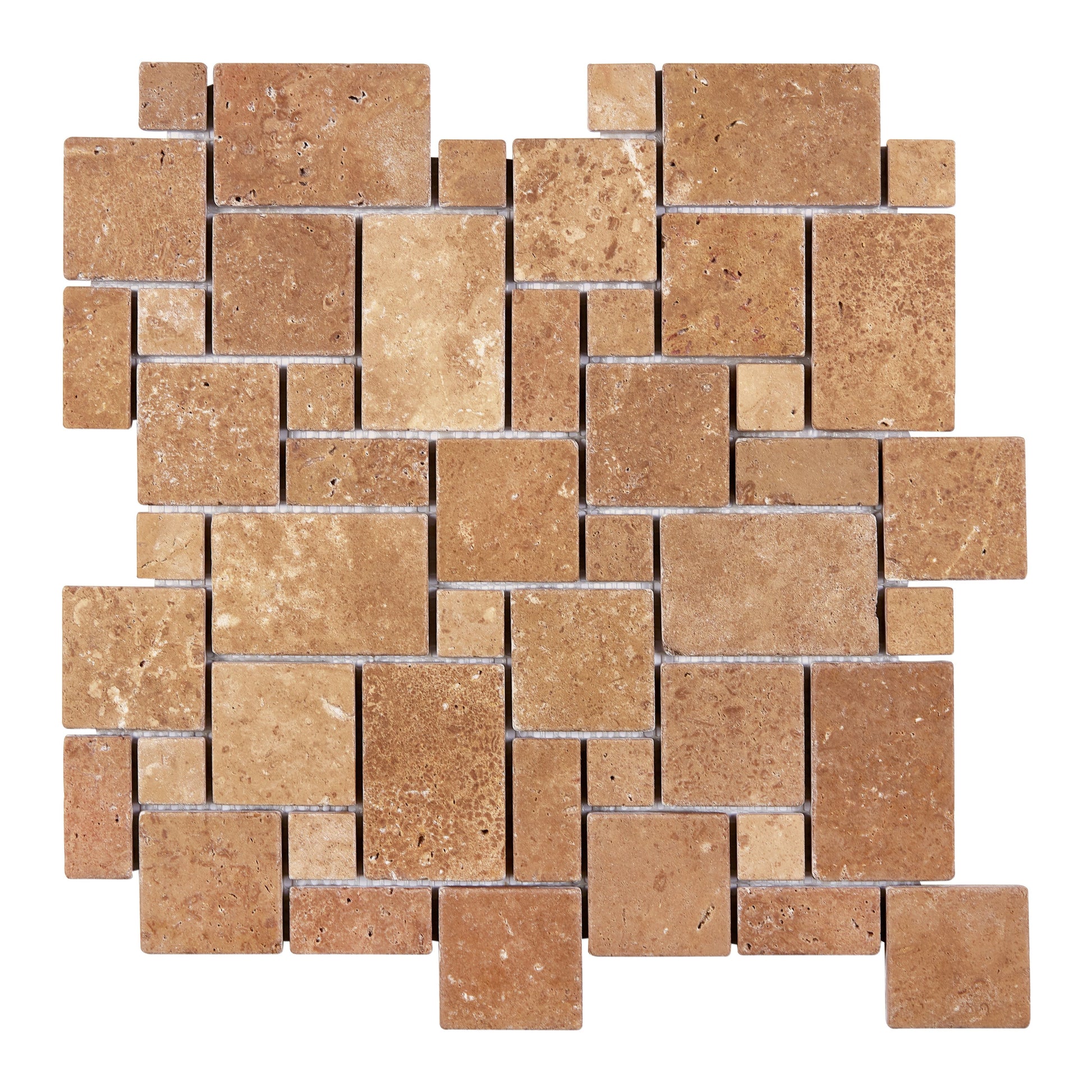 Noce Travertine Mini-Versailles Mosaic Tumbled Wall Tile