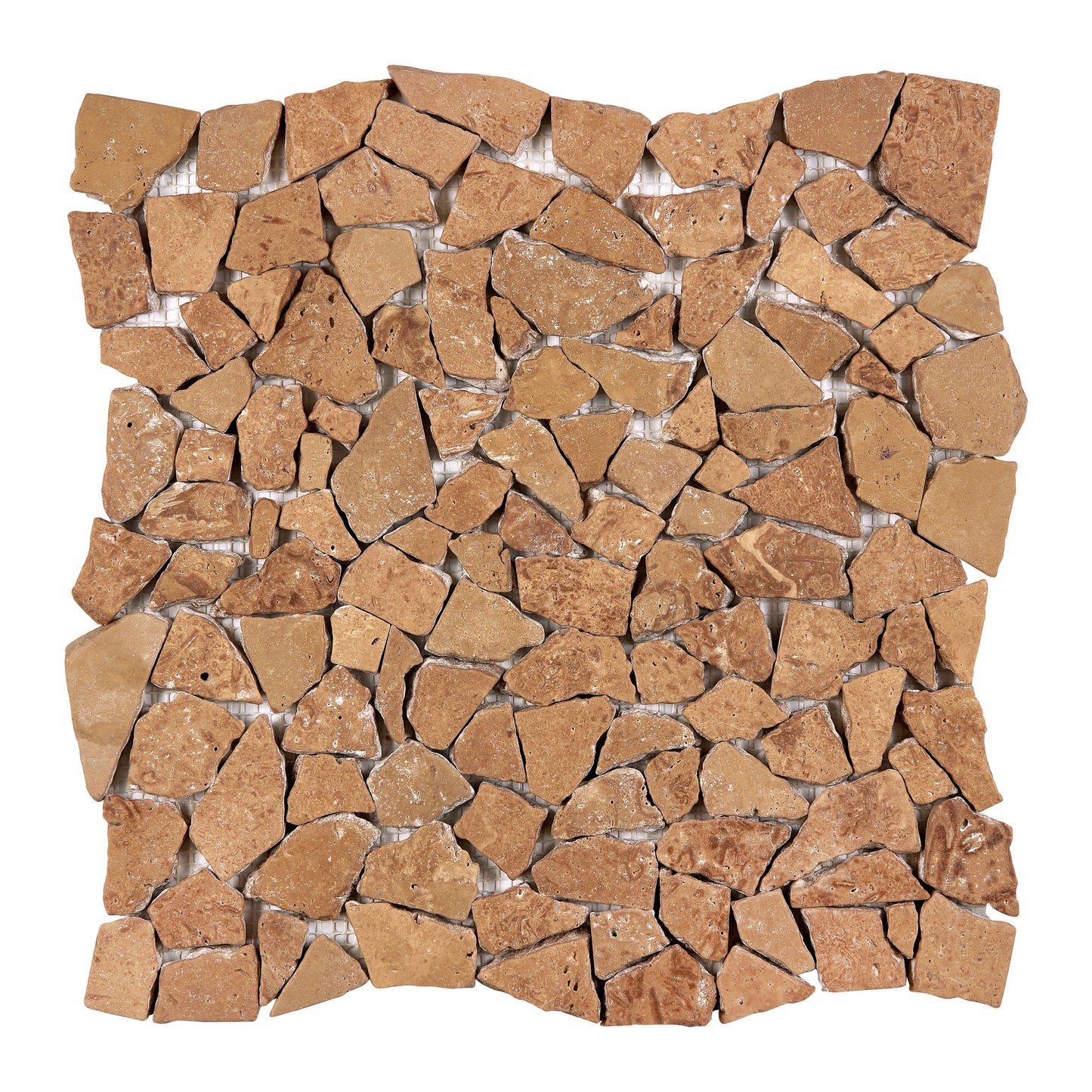 Noce Travertine Flat Pebble (Random Broken) Mosaic Tumbled Wall Tile