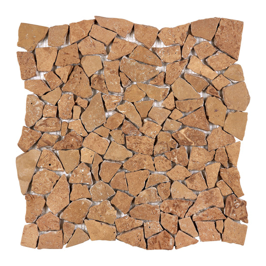 Noce Travertine Flat Pebble (Random Broken) Mosaic Tumbled Wall Tile