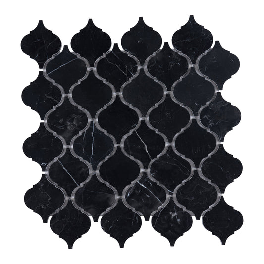 Nero Marquina Marble 3’’ Arabesque Lantern Mosaic Polished/Honed Backsplash Tile