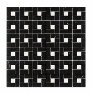 Nero Marquina Marble Mosaic - Pinwheel with White Dots