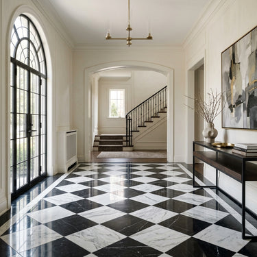 Checkerboard Marble Tile - Nero Marquina & Arabescato Corchia