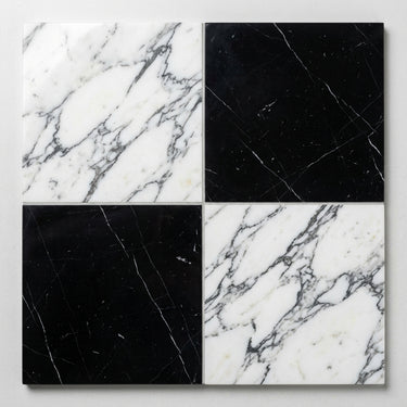 Checkerboard Marble Tile - Nero Marquina & Arabescato Corchia