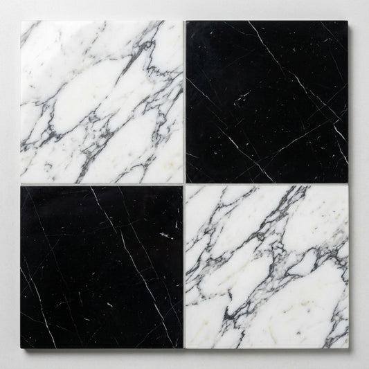 Checkerboard Marble Tile - Nero Marquina & Arabescato Corchia