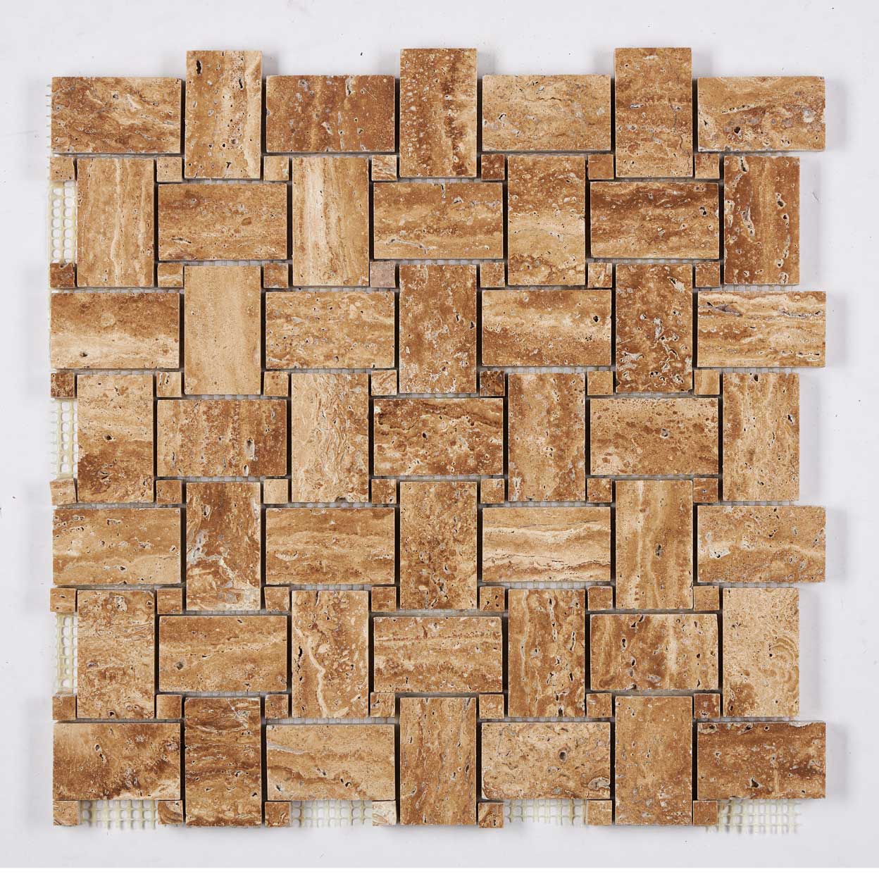 Noce Exotic Travertine Vein-Cut Basketweave Mosaic Brushed & Unfilled/Polished & Unfilled Polished & Unfilled / 1 sheet