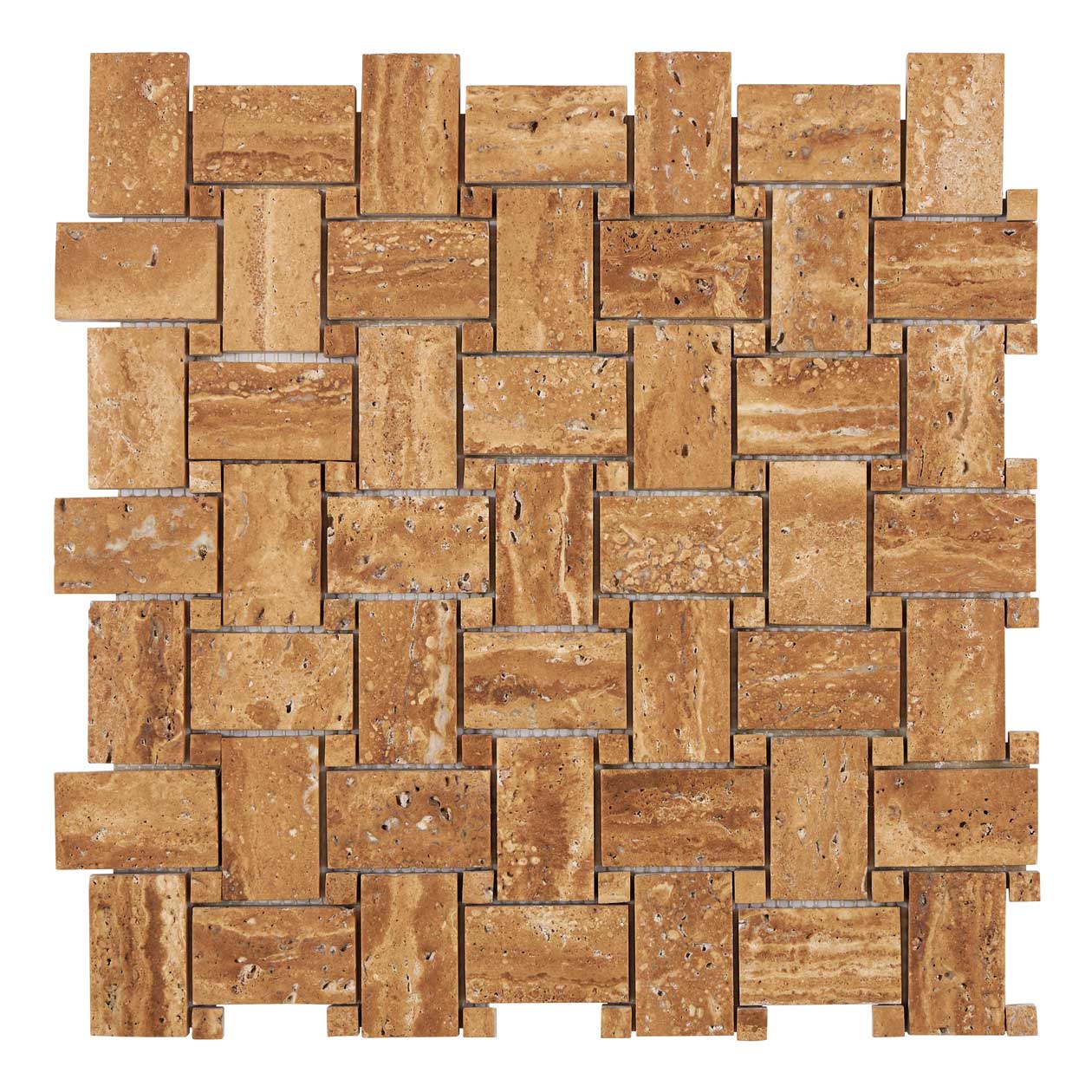 Noce Exotic Travertine Vein-Cut Basketweave Mosaic Brushed & Unfilled/Polished & Unfilled Brushed & Unfilled