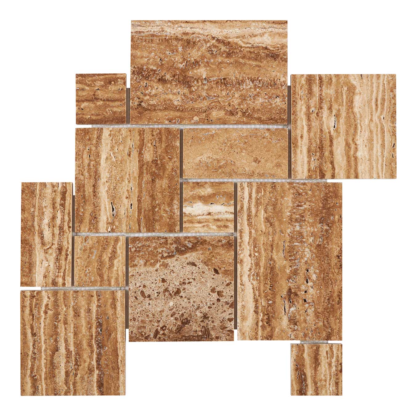 Noce Exotic Travertine Vein-Cut OPUS Mini-Pattern Mosaic Brushed & Unfilled/Polished & Unfilled Polished & Unfilled / 1