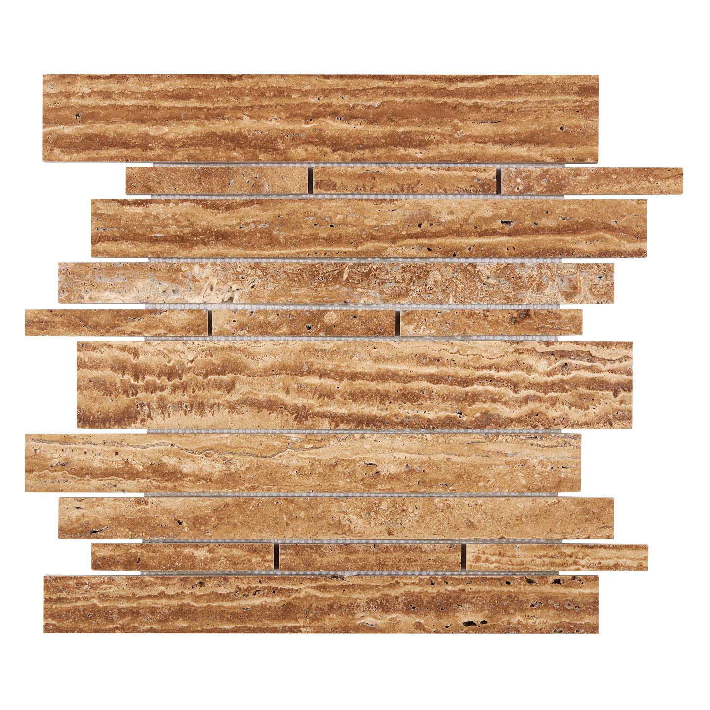 Noce Exotic Travertine Vein-Cut Random Strip Mosaic Brushed & Unfilled/Polished & Unfilled Brushed & Unfilled