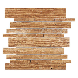 Noce Exotic Travertine Mosaic - Manhattan Random-Strip Vein-Cut