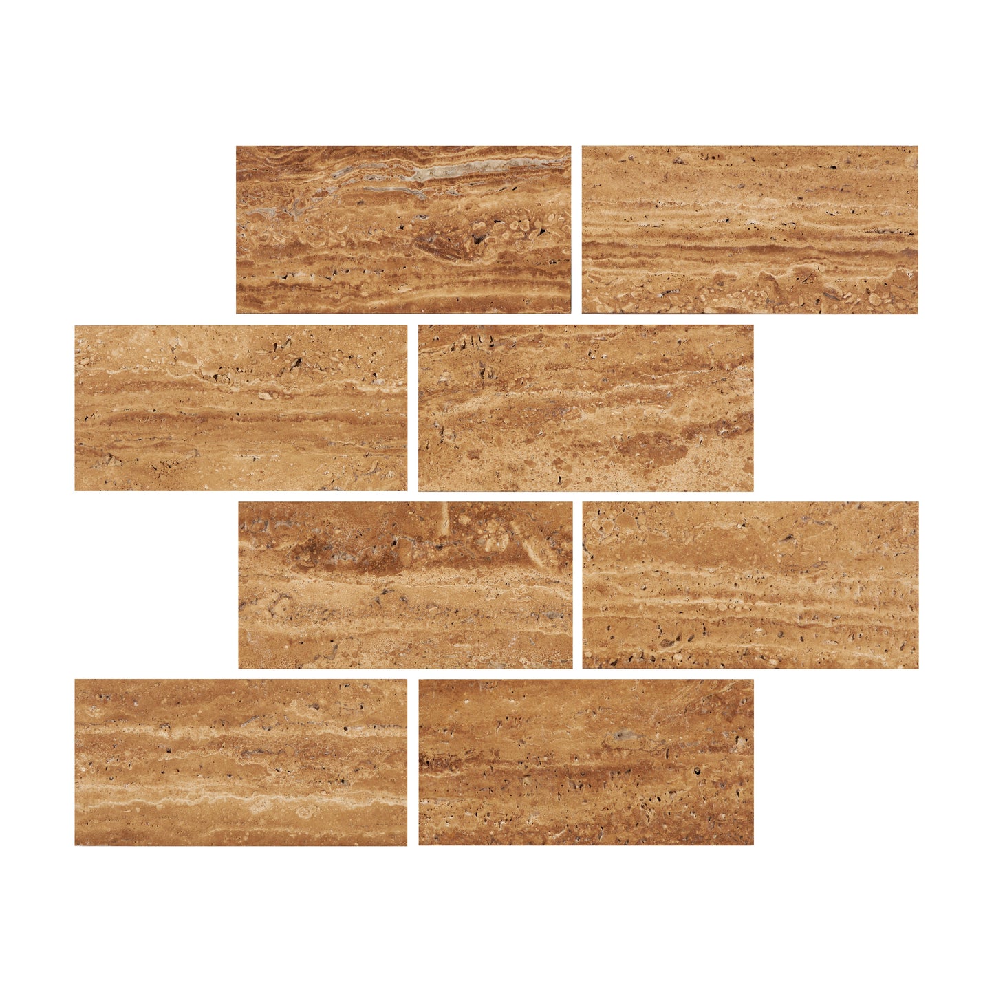 Noce Exotic Travertine Vein-Cut 3’’ X 6’’ Tile Brushed & Unfilled/Polished & Unfilled Brushed & Unfilled