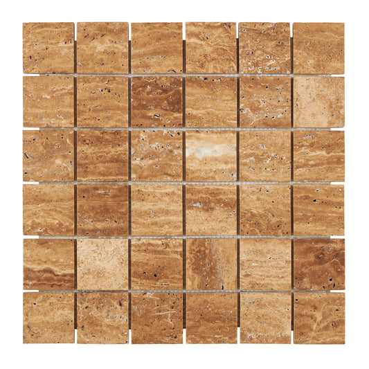 Noce Exotic Travertine Vein-Cut 2’’ X 2’’ Mosaic Brushed & Unfilled/Polished & Unfilled Brushed & Unfilled