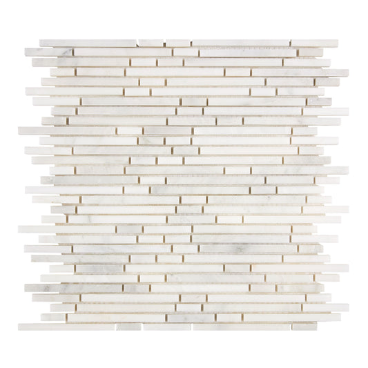 Oriental White (Asian Statuary) Marble Bamboo Sticks Mosaic Polished/Honed Wall Tile