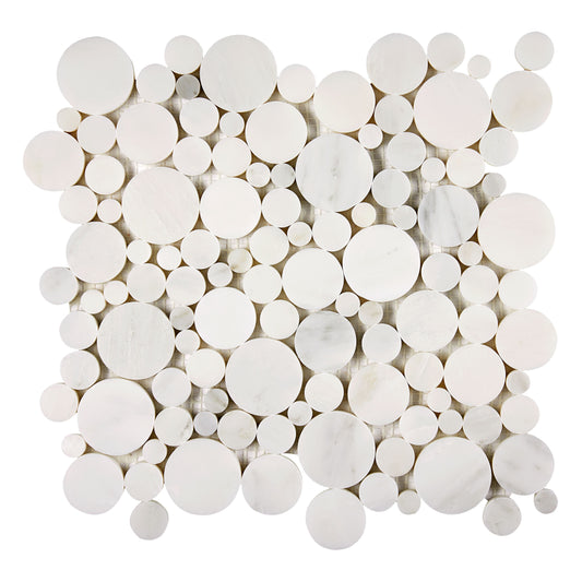 Oriental White (Asian Statuary) Marble Bubbles Mosaic Polished/Honed Wall Tile