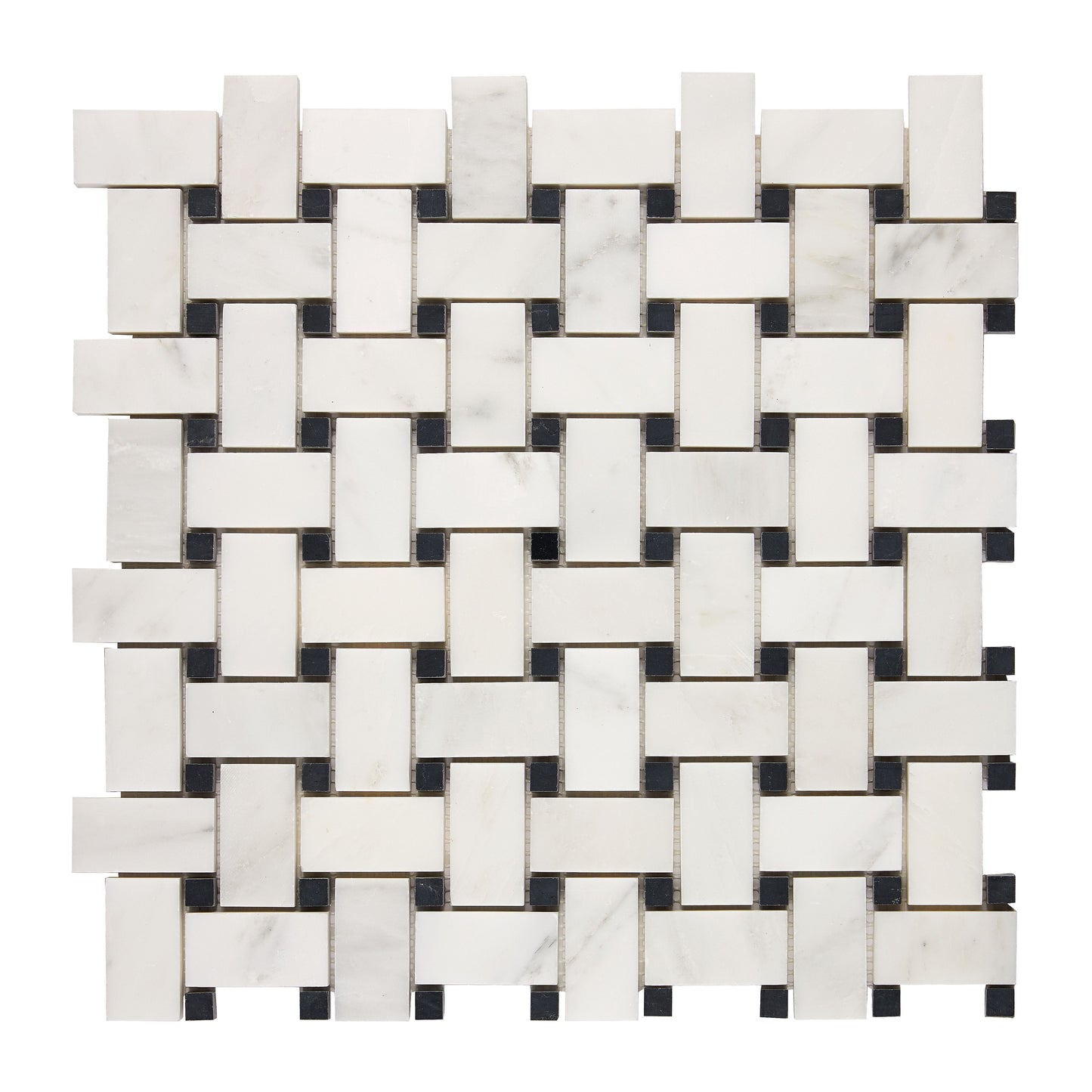 Oriental White (Asian Statuary) Marble Basketweave Mosaic (w/ Black) Polished/Honed Wall Tile