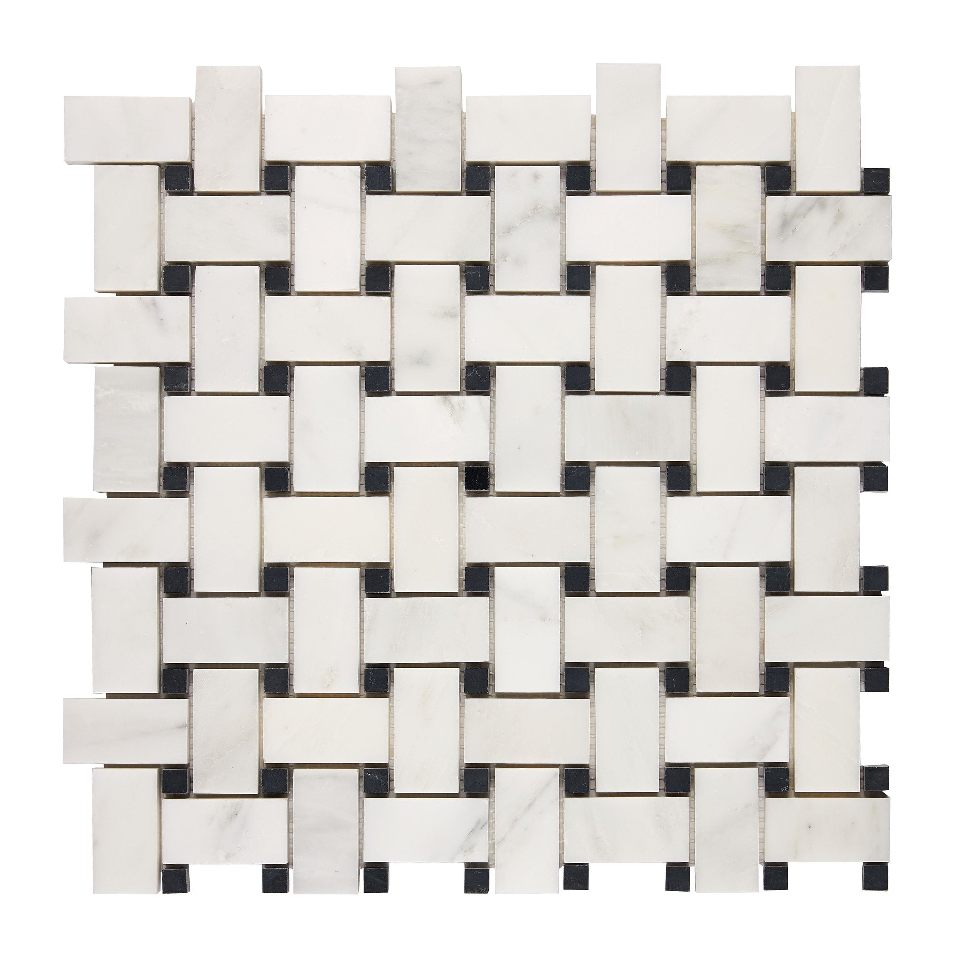 Oriental White (Asian Statuary) Marble Basketweave Mosaic (w/ Black) Polished/Honed Wall Tile