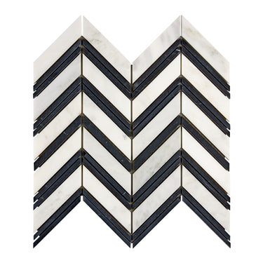 Oriental White Marble Tile - Chevron Large (w/ Black) Polished/Honed Wall Tile