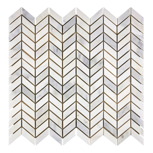 Oriental White (Asian Statuary) Marble Chevron Mini Polished/Honed Wall Tile