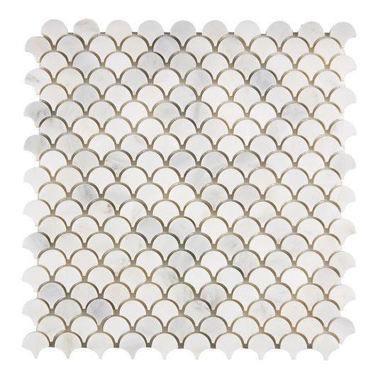 Oriental White (Asian Statuary) Marble FAN (Raindrop) Mosaic Polished/Honed Wall Tile