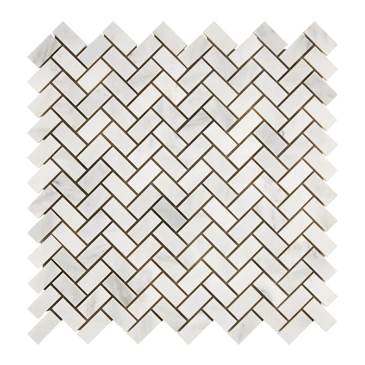 Oriental White (Asian Statuary) Marble 5/8’’ X 1-1/4’’ Herringbone Mosaic Polished/Honed Wall Tile