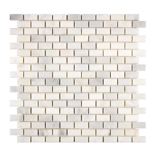 Oriental White (Asian Statuary) Marble 5/8’’ X 1-1/4’’ Brick Mosaic Polished/Honed Wall Tile
