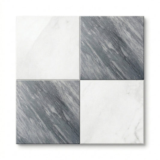 Checkerboard Marble Tile - Oriental White & Bardiglio Nuvolato