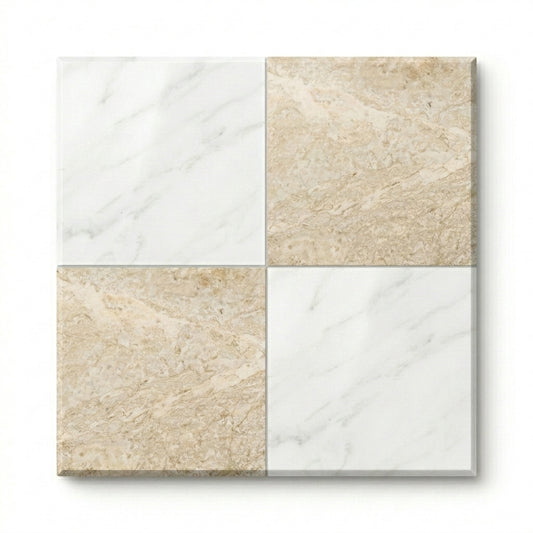 Checkerboard Marble Tile - Oriental White & Botticino